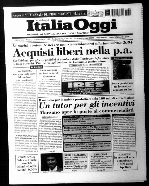 Italia oggi : quotidiano di economia finanza e politica